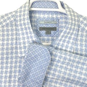 Johnston & Murphy Tailored Fit Shirt XXL Long Sleeve Distortion Plaid Flip Cuff